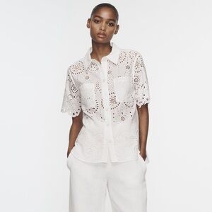 Zara Cream Eyelet Button-Up Shirt